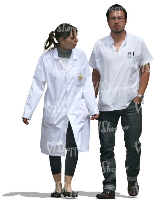 two cut out medical workers walking