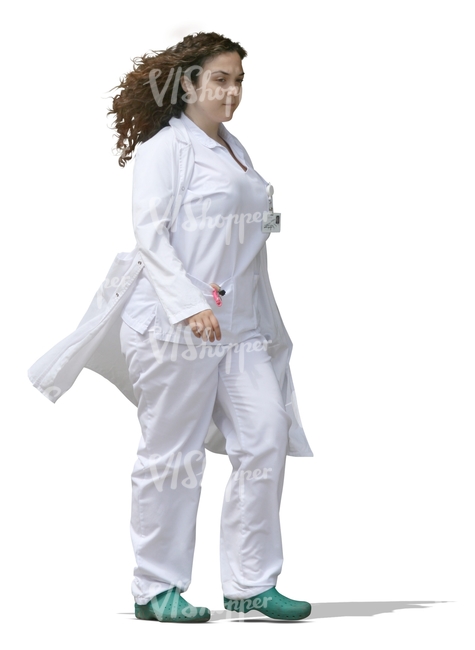 cut out female medical worker walking