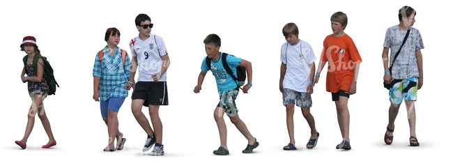 seven cut out children walking