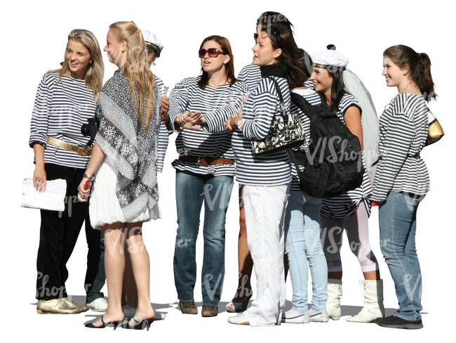 group of women in striped shirts standing