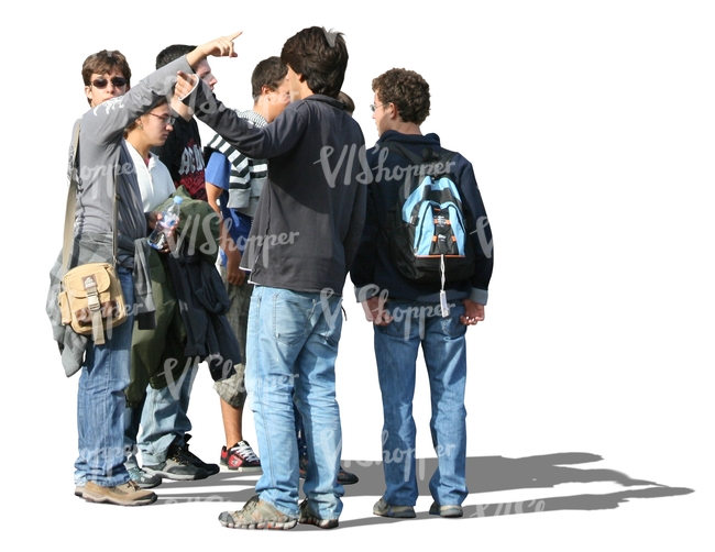 group of people standing and pointing at smth