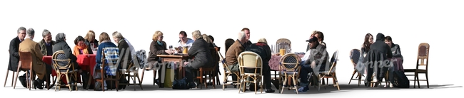 large cut out group of people hanging in a cafe