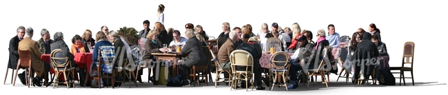 large cut out group of people sitting in a cafe