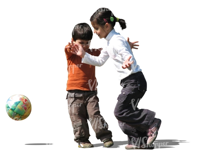 cut out little boy and girl playing football