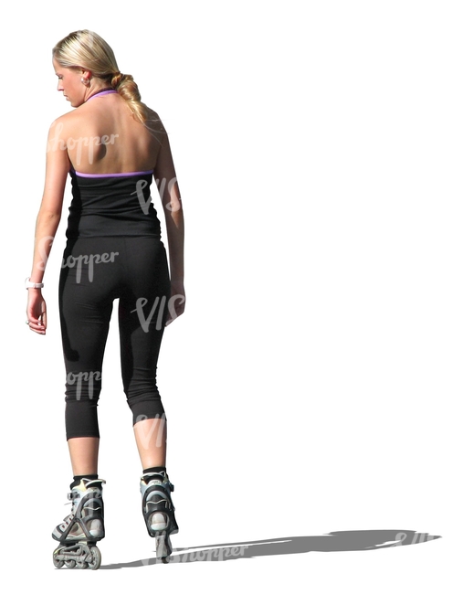 cut out blond woman roller skating