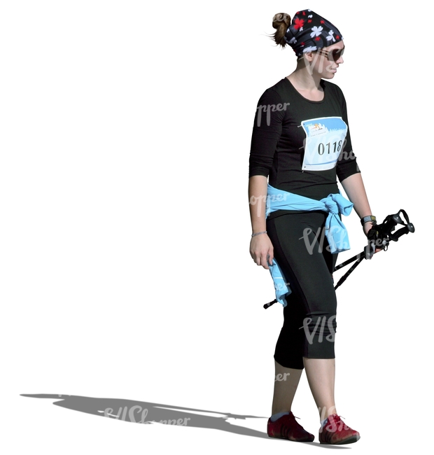 cut out woman doing nordic walking