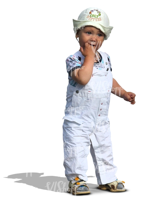 cut out boy in white outfit standing
