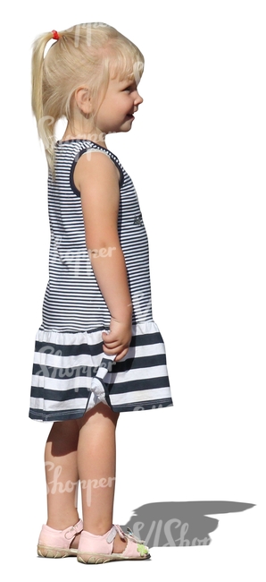 cut out blond girl in striped dress standing