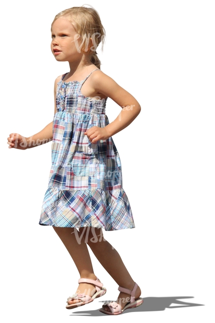 cut out blond girl in a summer dress running