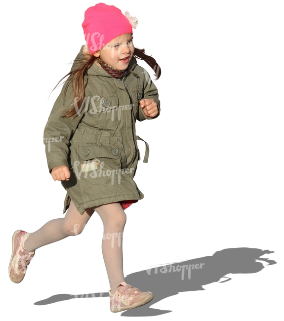cut out girl in a spring coat running