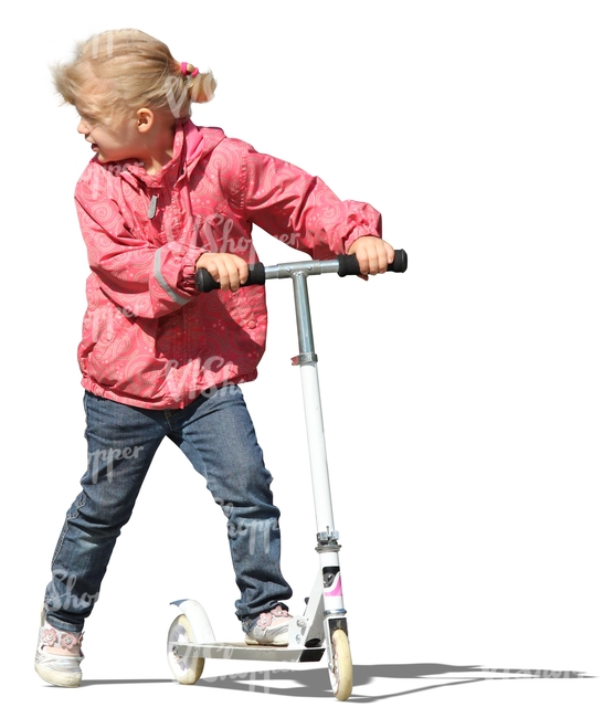 cut out blond girl riding a scooter