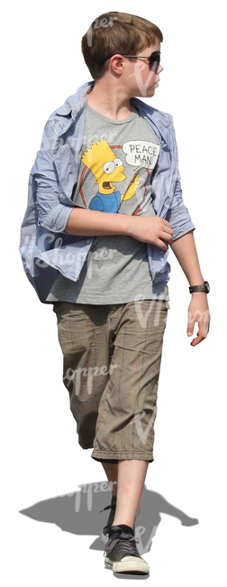 cut out boy with sunglasses walking