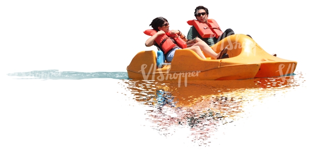 man and woman riding on a pedalo