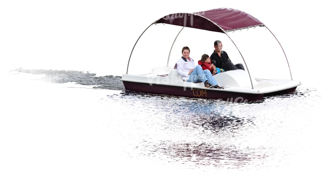 family riding a paddle boat