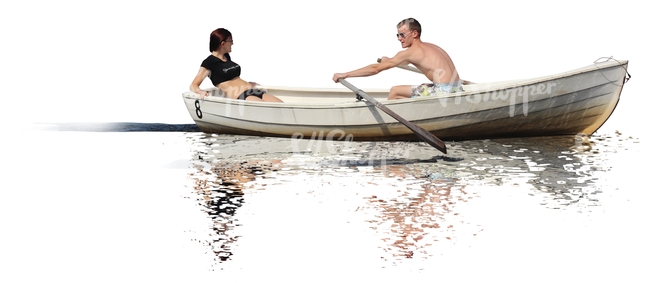 couple rowing a boat