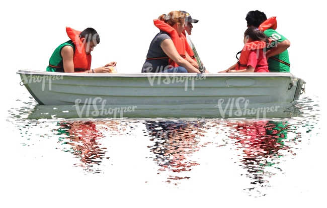 group of people riding in a row boat