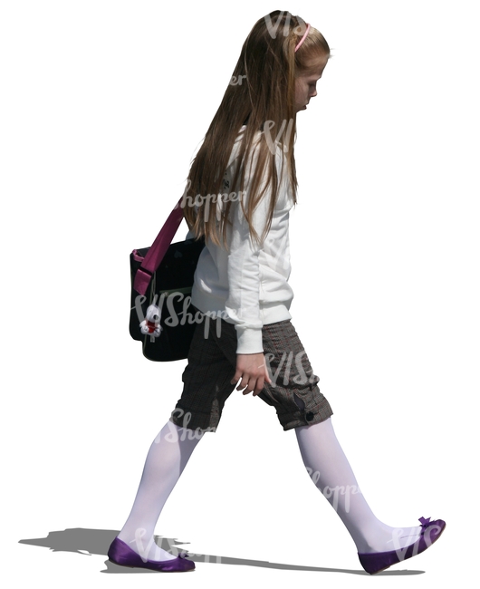 young girl with a scool bag walking