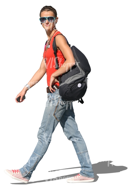 cut out woman carrying a sports bag walking