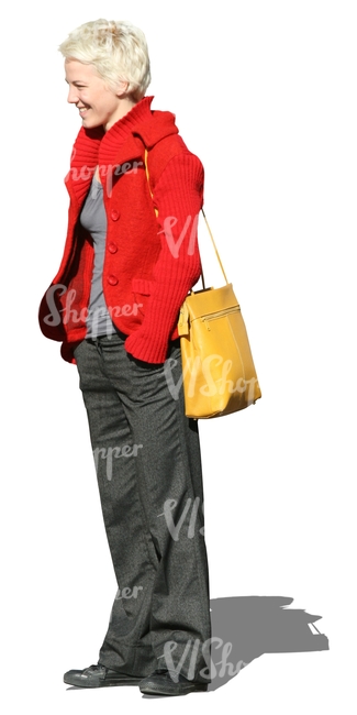 cut out woman in colorful clothes standing