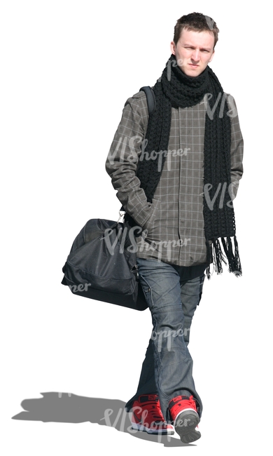 cut out man with a sports bag walking