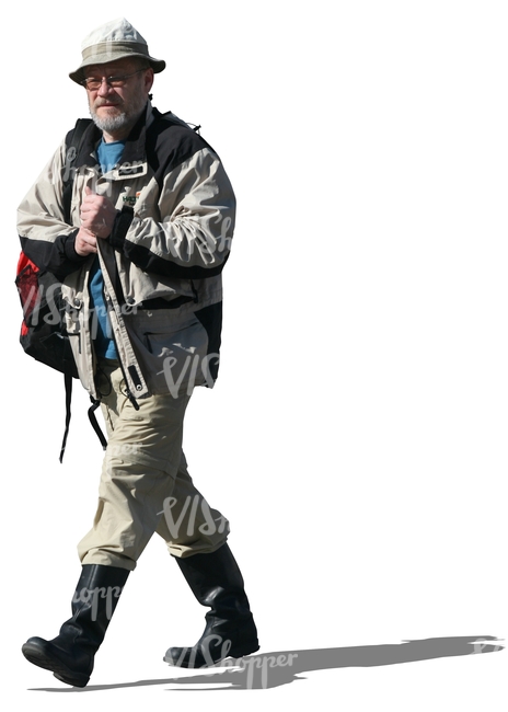 elderly man in wellies walking