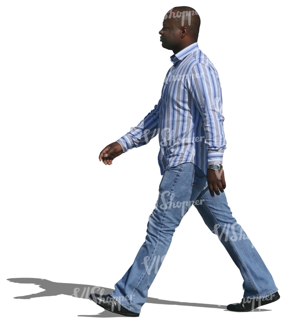 cut out black man in jeans walking