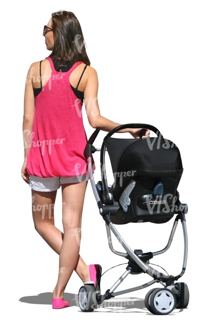 cut out woman with a baby stroller standing