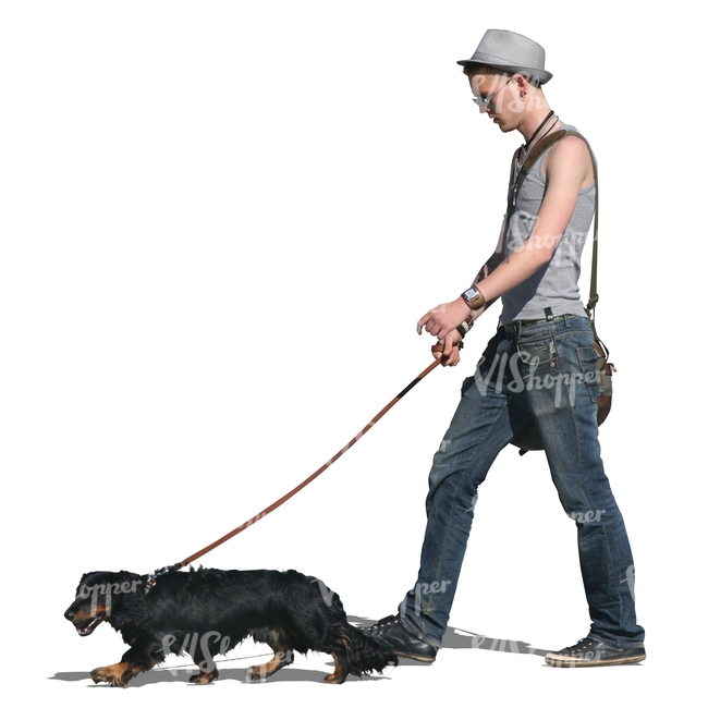 cut out man walking a dachshund