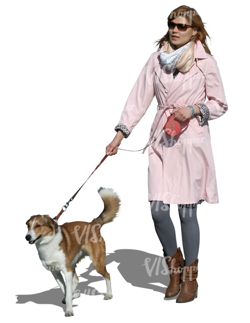 cut out woman walking a dog