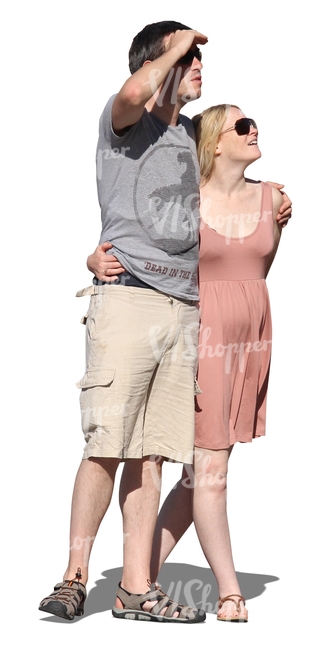 cut out couple standing and looking at smth