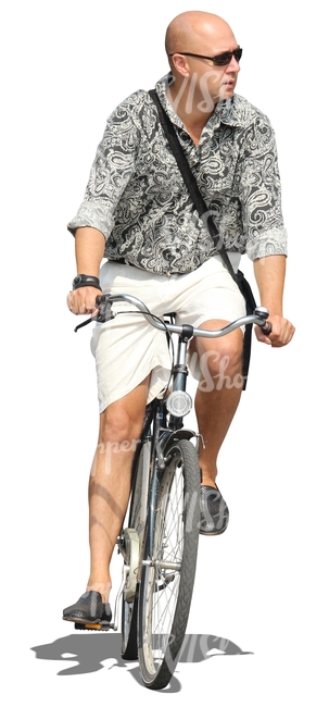 bald man riding a bike