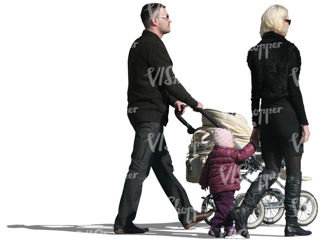 cut out family of three walking