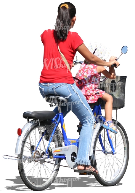 woman with a child riding a bicycle