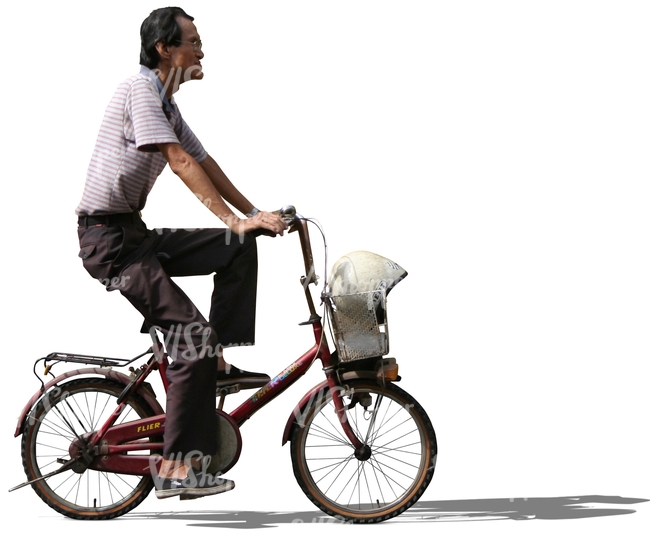cut out asian man riding a bike