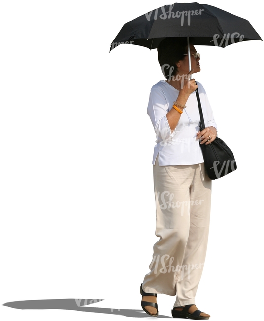 cut out asian woman standing under a parasol