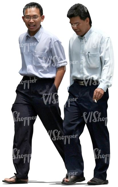 two asian businessmen walking and talking