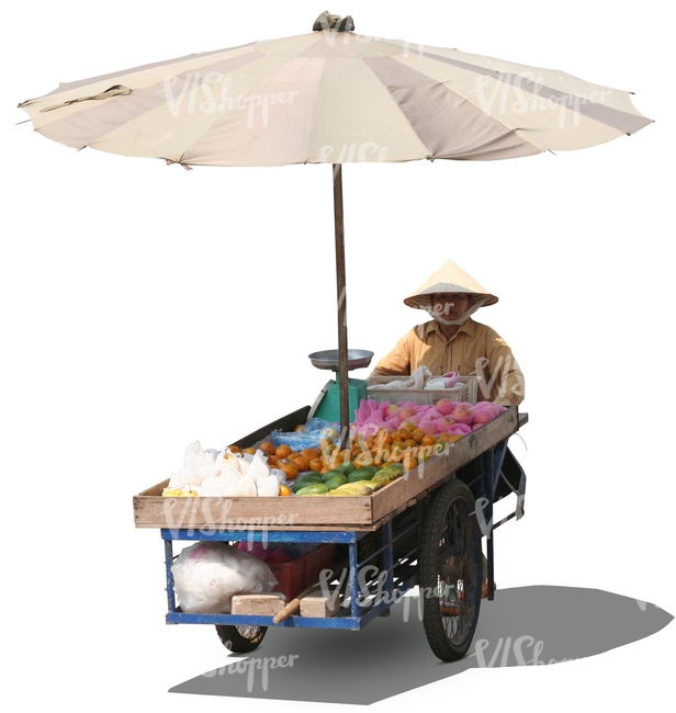 cut out asian street vendor with a cart
