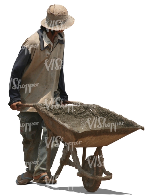 cut out asian worker pushing a barrow