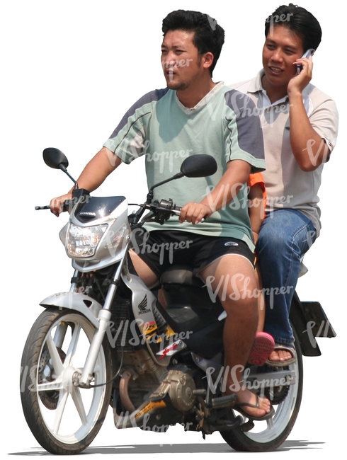 two asian men riding a motorcycle