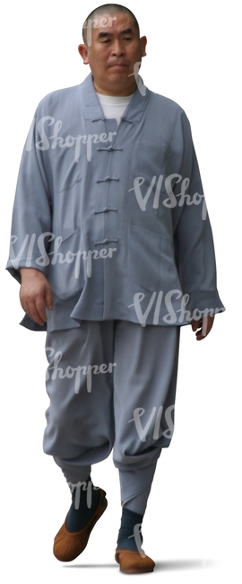 cut out asian man in ethnic clothes walking