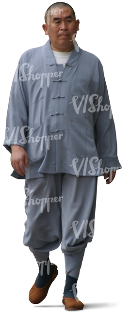 cut out asian man in ethnic clothes walking