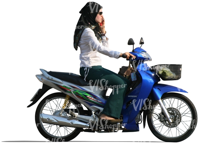 cut out muslim woman riding a motor scooter