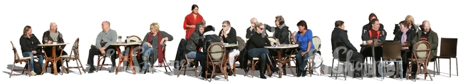 group of cut out people hanging out in a cafe