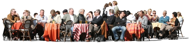 big cut out group of people sitting in a cafe