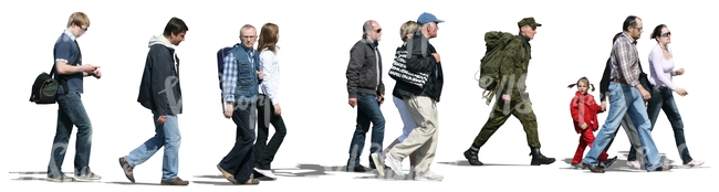 cut out group of twelve people walking