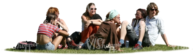 cut out group of youngsters sitting on the grass