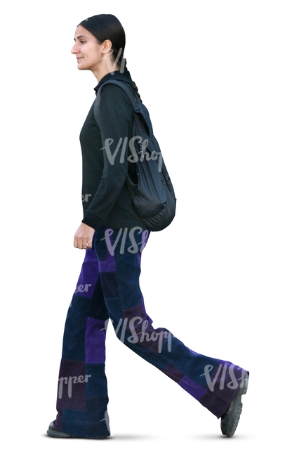 cut out long-haired woman walking