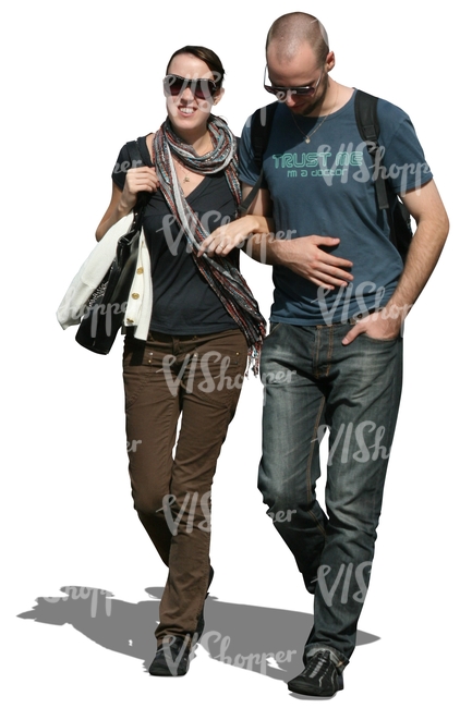 man and woman walking arm in arm