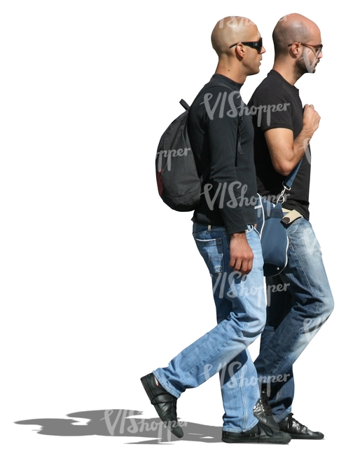 two bald men walking