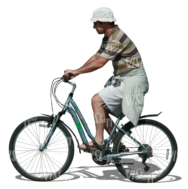 man with a hat riding a bike
